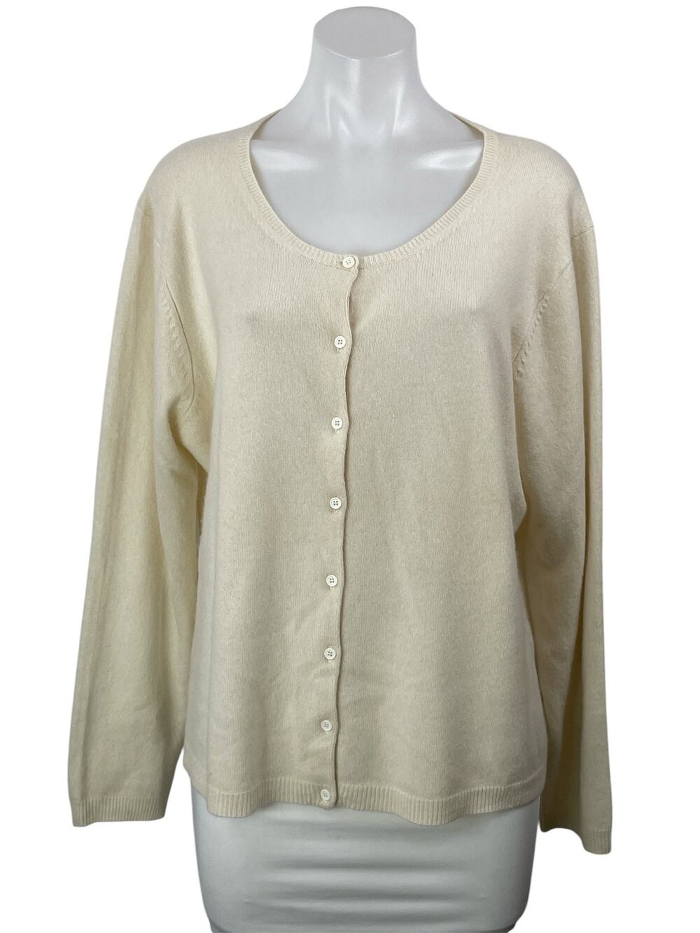 Neiman Marcus Cream 100% Cashmere Round Neck Button Down Cardigan Sweater Top 1X